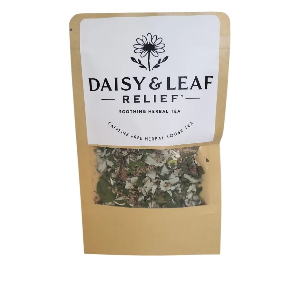 Daisy & Leaf Relief – Herbal Wellness Tea Gentle, Soothing Blend | Caffeine-Free